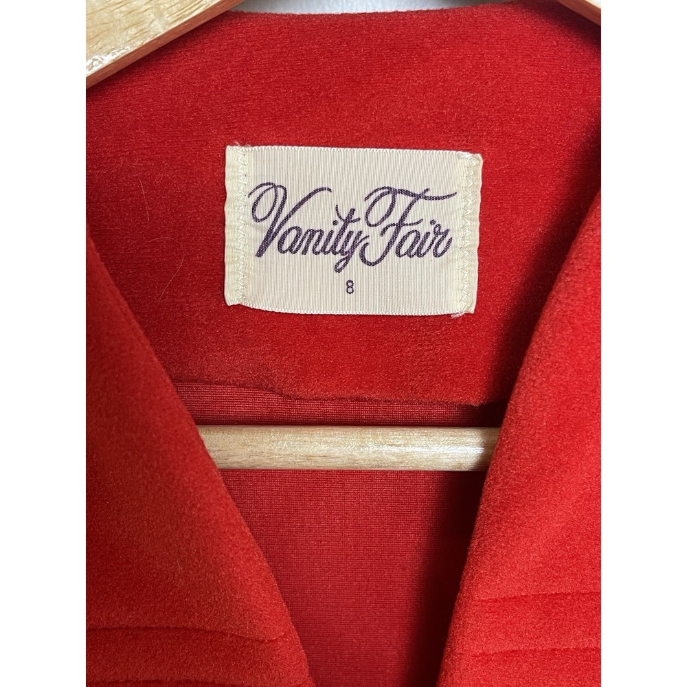VTG Vanity Fair Robe Long Velour Lace Half Zip Up Red Granny Cottage Size 8 - Picture 2 of 6